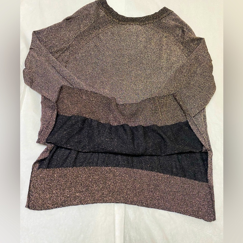 Whistles Thin Knit Metallic Bronze Gold Long Sleeve V Neck - Picture 3 of 6